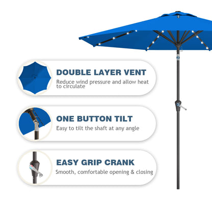 Tobeos 9FT Patio Umbrella with Solar Lights,Outdoor Market Umbrella with Tilt and Crank, LED Lighted Table Umbrella for Garden,Deck,Backyard,Pool,Beach (Royal blue)