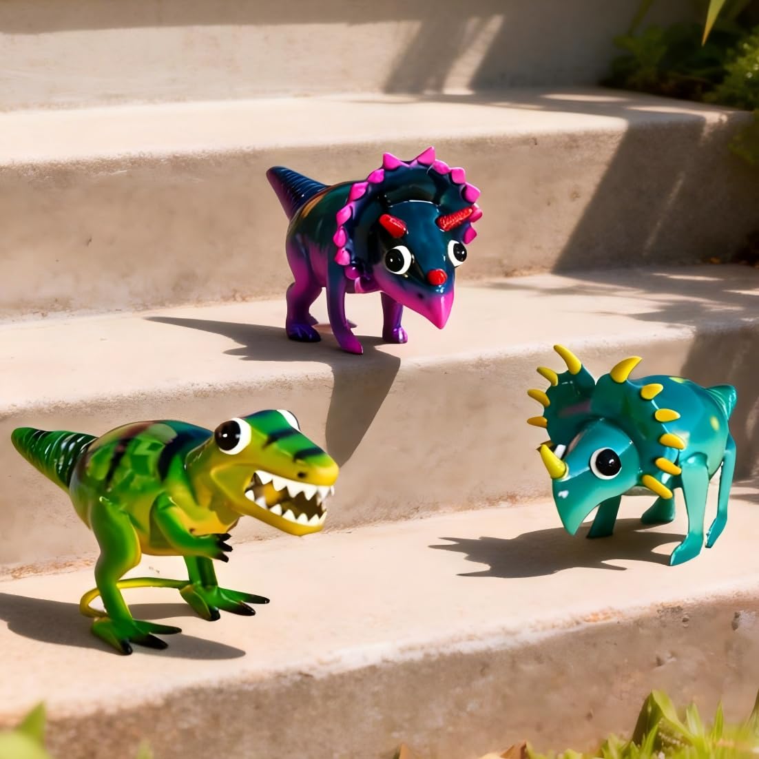 Natelf Dinosaur Metal Decorative Garden Set of 3, Yard Art Home Sculpture Gifts for Women Men Mom Birthday Gifts, Outside Statues for Lawn Ornaments, Outdoor Decorations