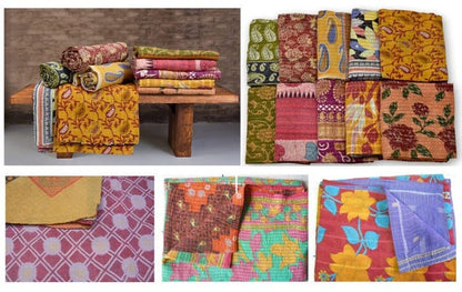 Krati Exports Vintage Kantha Quilts Handmade Old Saree Made gudari Boho Bedding Throw Blanket Bedspread Rally