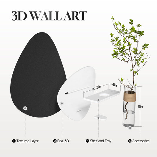 Cuspin 3D Textured Black and White Wall Art with Vase and Shelf, Minimalist Abstract Japandi Paintings Wall Decor, Modern Artwork for Living Room Dining Bedroom Hallway Office Bathroom Home Decor