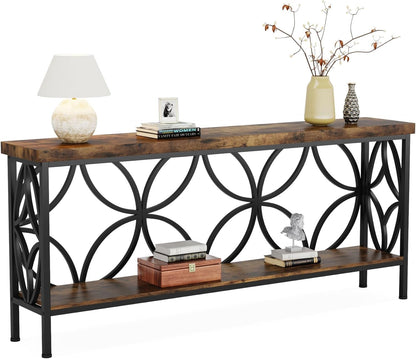 LITTLE TREE Sofa Table, 70.9 Inch Industrial Behind Couch Table with Storage Shelves, Narrow Long Console Table for Entryway, Living Room, Foyer, Hallway, Office