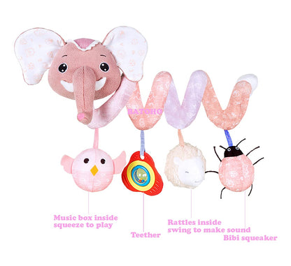 Musical Owl Rattle Sheep Pink Elephant Car Seat Toys for Babies 0-6 Months, Hanging Stroller Toys for Baby Girls 3-6 Month, Newborn Girl Infants Baby Birthday Gift Toy 0-12 Months