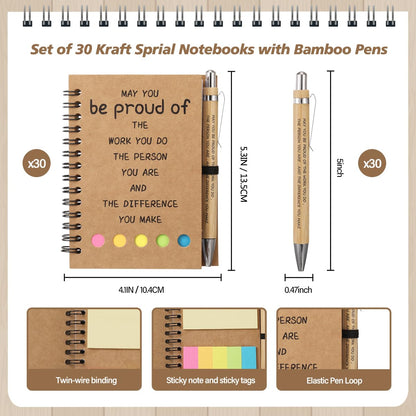 zjdbset 30 Sets Employee Appreciation Gifts Bulk Inspirational Spiral Notebook with Motivational Pens and Sticky Notes for Coworkers,Teachers,Office Staff,Nurse,Colleagues,Volunteer Thank You Gifts