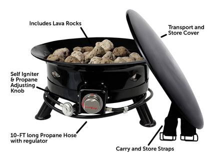 Flame King Smokeless Portable Propane Fire Pit Bowl, 24 inches, 58K BTU with Propane Grip Scale, Self Igniter, Cover, & Carry Straps for RV, Camping, & Outdoor Living