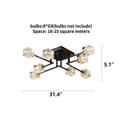 8-Lights Semi Flush Mount Ceiling Light Fixture,Black and Gold Modern Crystal Chandeliers,Farmhouse Lighting Fixtures for Dining Room Living Room Kitchen Bedroom Entryway