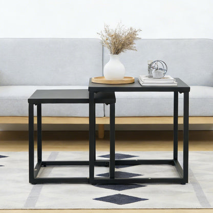 Meluvici Patio Outdoor Coffee Table Set of 2, Weather Resistant Steel Square End Tables, Outdoor Nesting Tables for Patio, Balcony, Bistro and Indoor, Black (Black)