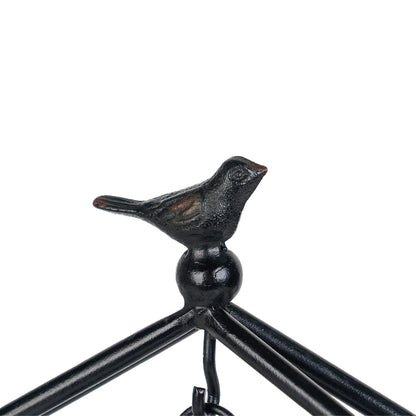 SOFFEE DESIGN 7.5'' x 10'' Mantel Clock Iron Tower Frame, Creative Bird Ornament Tabletop Clock, Silent Clock with Hollow Carved Back Cover for Home Decor, Black