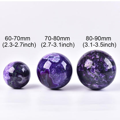 JIC Gem Purple Moss Agate Crystal Sphere Large Purple Crystal Ball with Stand Healing Ornament Witchcraft Meditation Decor 2.3-2.7 inch(60-70mm)