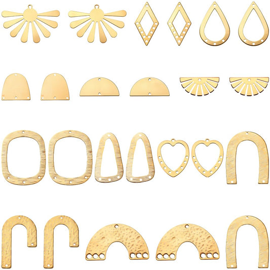 SUNNYCLUE 1 Box 24Pcs 12 Styles Filigree Jewelry Charms Jewelry Connector Link Charms Gold Brass Hollow Heart Rhombus Arch Sun Vintage Joiners Links Findings for Jewelry Necklaces Bracelets DIY Crafts