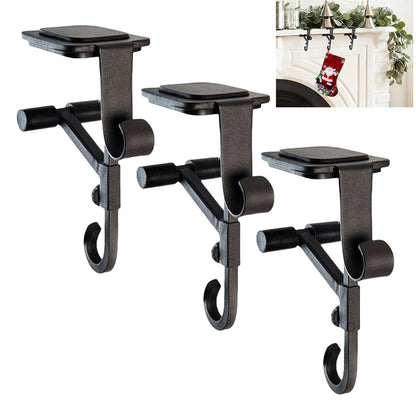 ATRGDUE ATRGDUEFireplace Stocking and Garland Hanger with Two Hooks,Adjustable Mantle Holder- Hold Christmas Decoration and Hang Garland-No Drill,Durable Wrought Iron Holds Up to 20 lbs (3Pcs,Black)