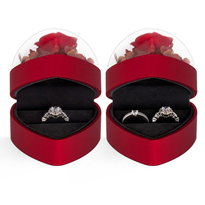 Wislist Engagement Ring Box for Proposal Promise, Eternal Flowers Rose Gifts for Valentines' Day, Heart Shaped Red Ring Box