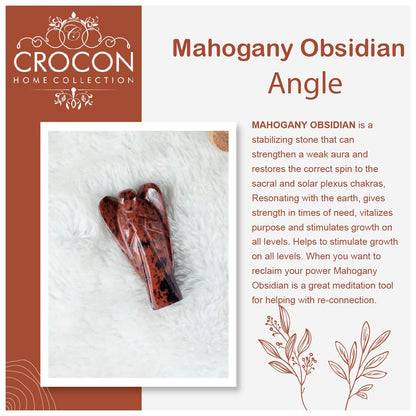 "Mahogany Obsidian Gemstone Guardian Angel Healing Crystal, Hand Carved Pocket Angel Figurine - Handmade Mini Statue for Love, Peace & Healing, Crystals for Positive Energy, Natural Gemstone Figurine"