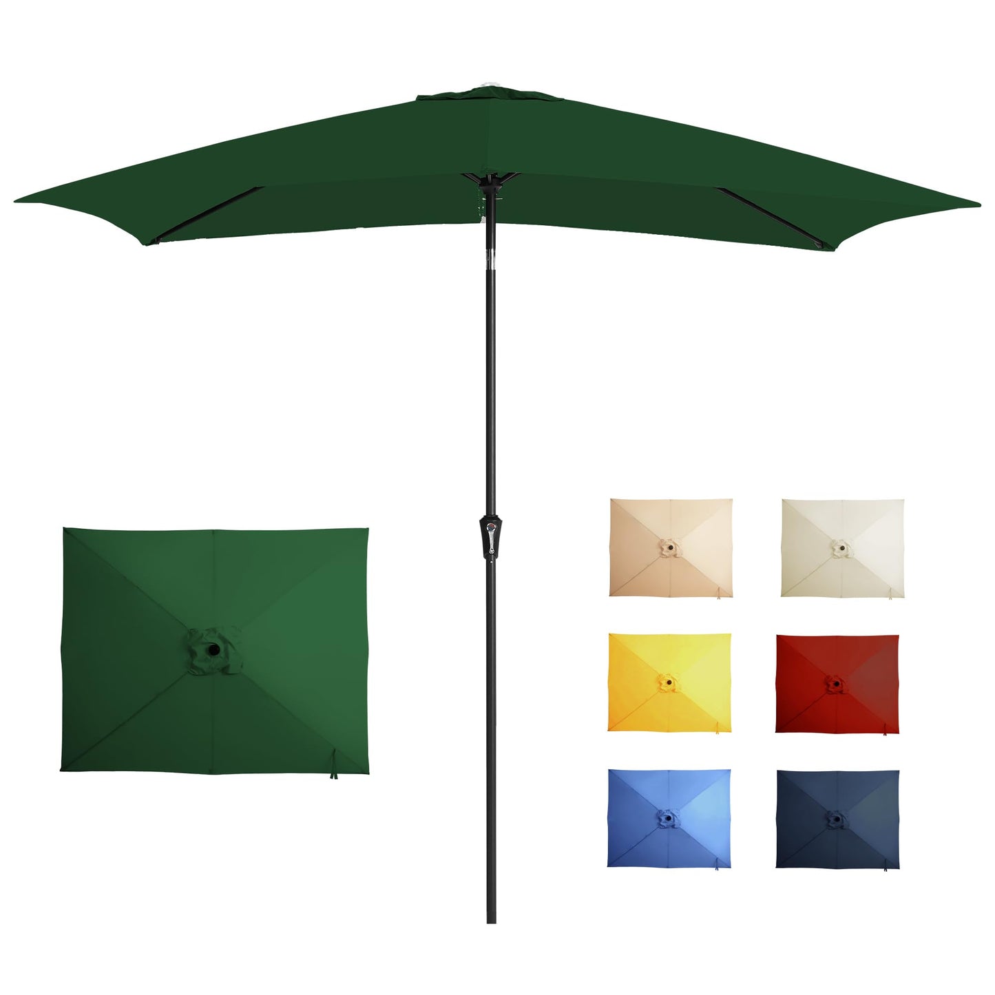 GREFORG 6.5x10FT Rectangular Patio Umbrella with Push Button Tilt & Crank Lift for Garden,UV Protection Outdoor Umbrella for Deck,Pool and Yard,Green