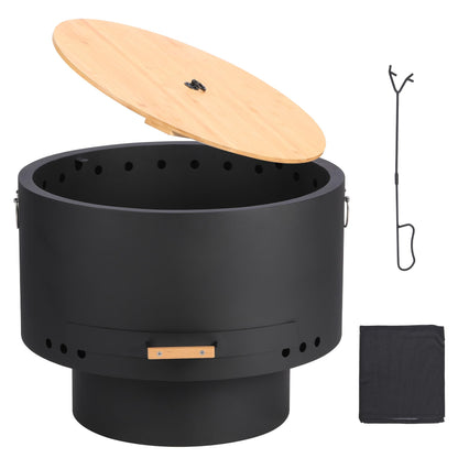 GarveeLife 26 in Smokeless Fire Pit with Removable Ash Pan, Wood Burning Firepit Table with Lid&Fire Poker,Smokeless Outdoor Fireplace with Dust Bag, Outdoor Fire Pits for BBQ, Table, Bonfire, Camping