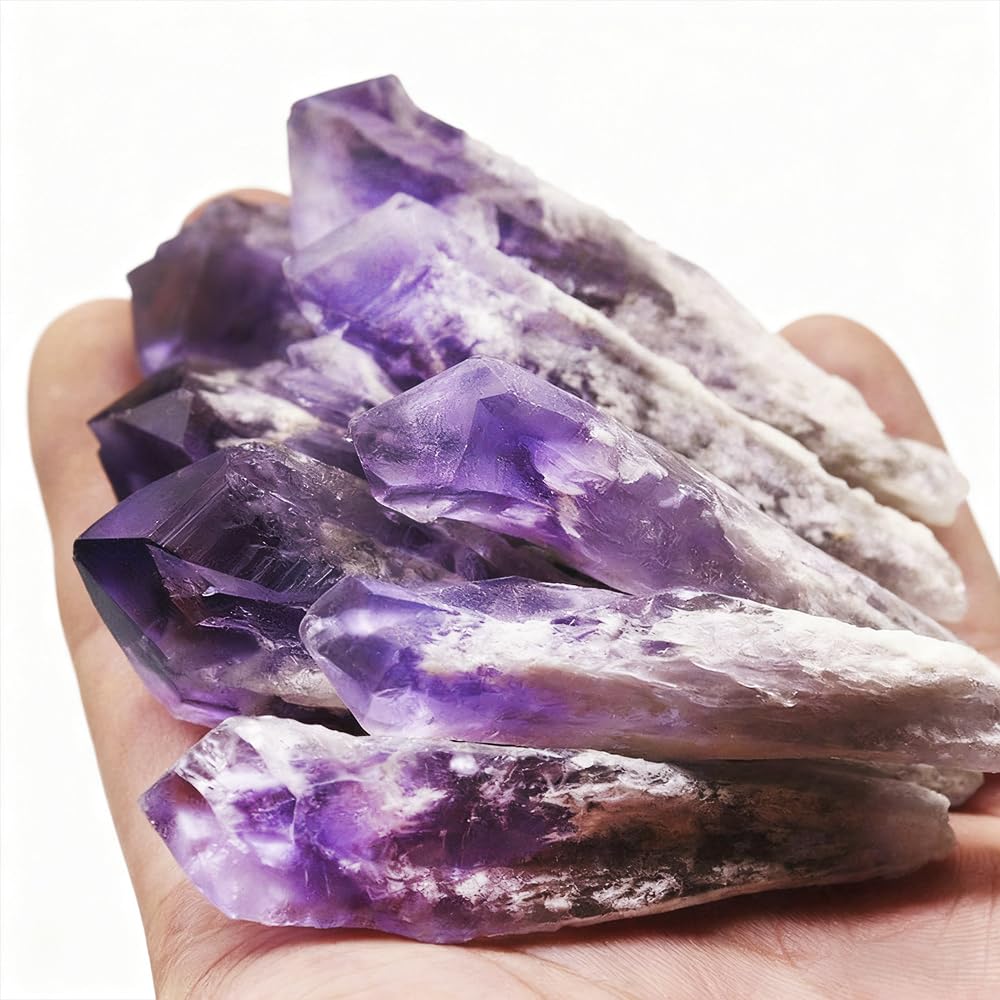 Natural Raw Amethyst Point Wand 6pcs Set- Healing Crystal Scepter with Single Terminated Cluster,Positive Energy Stone for Home Decor,Reiki,Meditation,and Spiritual Gift