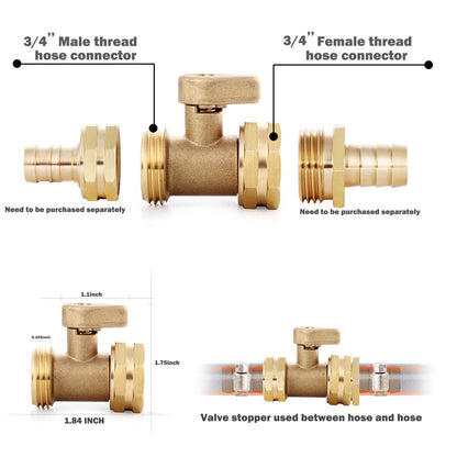 YELUN Garden hose shut off Valve- 3/4”Heavy Duty Brass Shut Off ball Valve Garden Hose Connector 4 Set