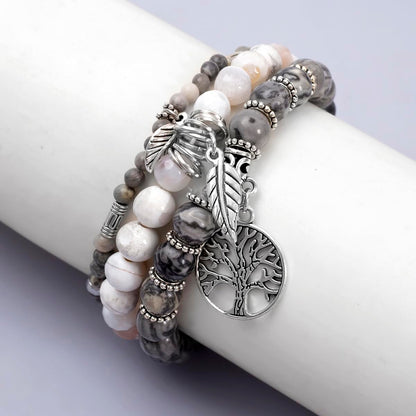 Jardme Healing Crystal Bracelets for Women, 8mm Beaded Natural Stone Stretch Chakra Bracelets Tree of Life Bracelet Jewelry Gifts for Women