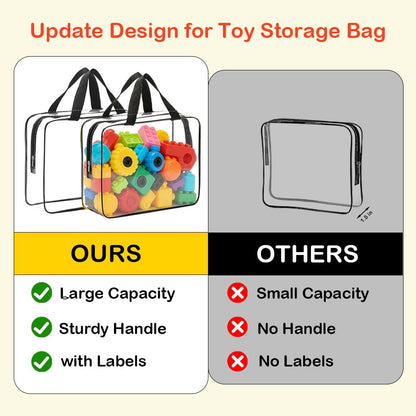 20 Packs Extra Large Toy Storage Bags Bulk with Zipper, Reusable Clear PVC Toy Organizer Bag with Labels for Blocks, 11.8″×8.6″×3.9″ Travel Waterproof Organizer Bags for Puzzles Clear Black