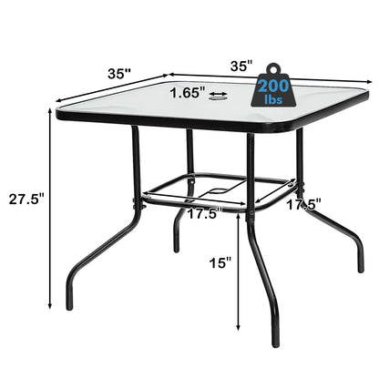 Giantex 35" Patio Table for 4 Persons, Metal Square Dining Table W/Tempered Glass Tabletop & Umbrella Hole (1 Patio Table)