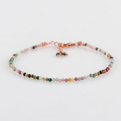 NJCRAFT Tourmaline Bracelet for Women | Natural Multicolor Gemstone Micro Bead Bracelet (11–13 Carat) | Rose Gold Plated Adjustable Chain 7+1 Inch | Handmade Minimalist Jewelry Gift