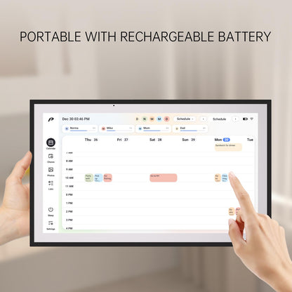 Digital Calendar, 15.6 inch Wall Planner & Chore Chart, Rechargeable Full HD Touchscreen Display, Portable Smart Family Organizer, Event Planner, Desk and Wall mountable, Perfect for Family Schedules - No Subscription (Free Magic Import)