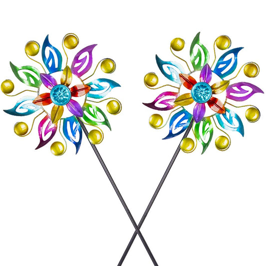 DREAMYSOUL 2 Packs Wind Spinners for Yard and Garden, Colorful Pinwheel Metal Wind Sculpture Outdoor Yard Art for Garden, Patio, Lawn Decor (11" Dia * 37.8" H)