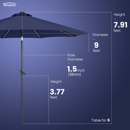 Tempera 10ft Patio LED Umbrella with light | Solar Outdoor Umbrella | Market Table Parasol with Push Button Tilt and Crank, with Sturdy Pole&Fade resistant canopy,Easy to set