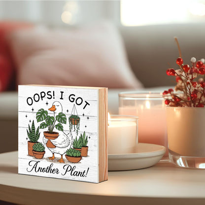 Vgrti Oops I Got Another Plant Wood Box Sign, Funny Silly Goose Gardening Desk Decor for Home Office, Plant Lover Gifts for Women Men Gardeners Gardening Lovers Sisters Coworkers Friends Mom Grandma