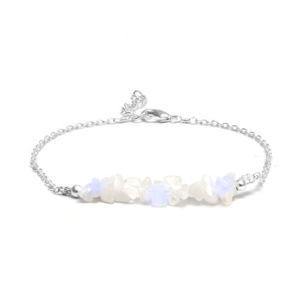 Gempires Natural Gemstone Chip Bar Bracelet for Women, Crystal Healing Bracelet, Multiple Gemstone Options, Adjustable Yellow Gold Plated Chain (7” + 1” Extender), Dainty Stackable Jewelry Gift for Her (Moonstone)