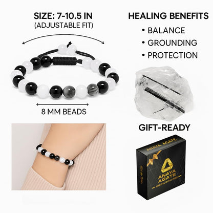 ANAYA AGATE Healing Crystal Bracelet – Chic Gemstone Bracelet for Men and Women – 8mm Round Bead Bracelets for Spiritual Healing, Protection, Positive Energy - Black Rutile