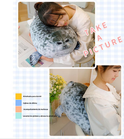 19.6Inch Chubby Blob Seal Pillow CuteSeal Plush with 4 Baby Seal Plushies in Her Tummy Soft Stuffed Cotton Plush Animal Toy Gift for Kids