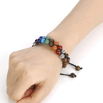Top Plaza Tiger Eye Stone Bead Chakra Bracelet 7 Chakras Healing Crystals Bracelet Yoga Stone Beads Bracelets Meditation Relax Anxiety Bangle for Womens Mens