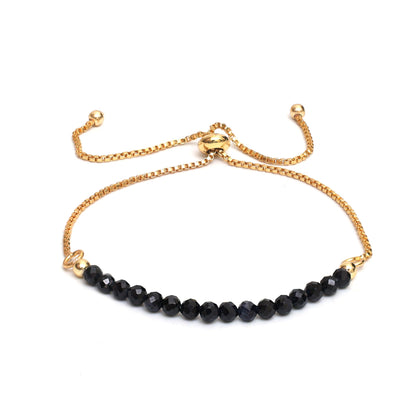 Gempires Midnight Blue Sapphire Beaded Bracelet, Birthstone Bracelet, September Birthstone, Bolo Beads Bracelet, Gift for Her, 14k Gold Plated Chain (6-9inch Adjustable Length)