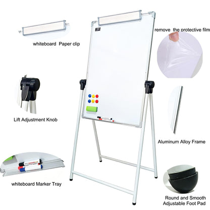 Upgraded A-Frame Whiteboard, 24 * 36‘’，360° Double-Sided Magnetic Dry Erase Board, Height Adjustable Standing Easel with Smooth Non-Slip Base for Home, Office, Classroom, Drawing