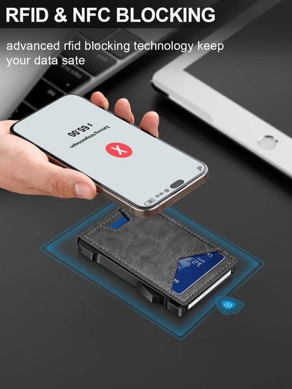 Wallet for Men RFID Wallet with 2 ID Windows & Money Clip, Slim Pop Up Card Holder for 10-12 Cards, Bifold Minimalist Smart Wallet for Front Pocket, Compact Metal Credit Card Holder, Gifts for Men