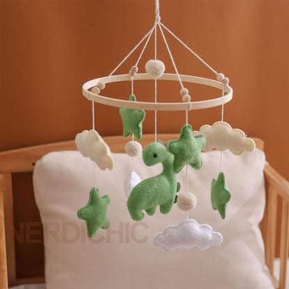 Baby Crib Mobile for Boys Girls, Nursery Decor Mobile for Bassinet, Gender Neutral Mobile Crib Accessories for Infant Bedroom Hanging Newborn Gift - Dinosaur Diplodocus, Cloud, Stars