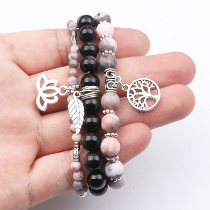 UEUC Tree of Life Yoga Healing Stone Bracelets, Multilayer Lotus Chakra Stone Reiki Bracelet Sets, Anxiety Crystal Natural Stone,for Women Stress Relief(#131)
