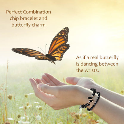 DUQGUHO 2Pcs Black Butterfly Bracelets for Women Obsidian Bracelets Gifts for Women Healing Crystal Bracelet Natural Gemstone Stretchable Jewelry 8mm Black Crystal Beaded Bracelet Gift for Birthday