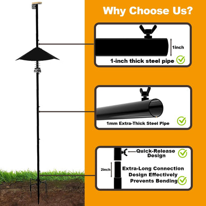 Smart Bird Feeder Pole with Metal Squirrel Baffle,92Inches Bird House Poles for Outdoors,1-Inch Dia Heavy-Duty Pole for Bird Feeder,Squirrel Proof Baffle with Stainless Steel Spring for Defense.