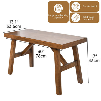 Handcrafted Solid Wood Bench, 30" - Farmhouse-Style Entryway Seating for Living & Dining Room, Rustic Design, Natural Finish