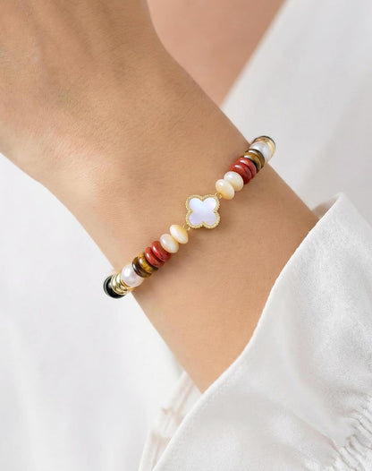 YEETONDA Four Leaf Clover Natural Gemstone Rainbow Bracelets Jewelry 16th 21st 30th 40th 50th 60th 70th 80th Birthday Gifts For Women Mom Sister Friend Daughter Niece（Black Tourmaline）