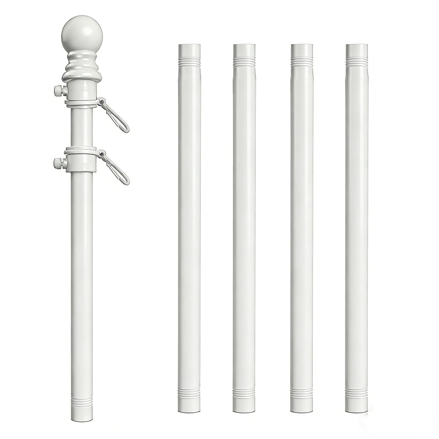 Hoffen 6FT Flag Pole Kits for Outside House with Upgraded Bracket, Stainless Steel Wall Mount Tangle FlagPole Without America Flags for Residential or Commercial (White)