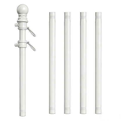 Hoffen 6FT Flag Pole Kits for Outside House with Upgraded Bracket, Stainless Steel Wall Mount Tangle FlagPole Without America Flags for Residential or Commercial (White)