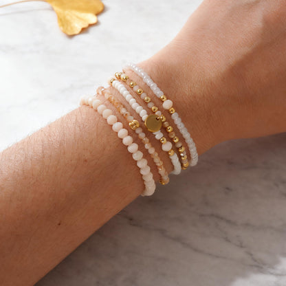 Bohxantium Gold Crystal Beaded Bracelets for Women 14K Gold Plated Beads Ball Bracelet Stack Stretch White Seed Beads Stackable Non Tarnish Trendy Jewelry Prom Birthday Friendship Gift for Women