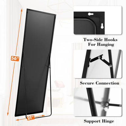 OLIXIS Black Full Length Mirror 60"x16" for Bedroom, Full Body Mirror with Stand, Hanging or Leaning for Wall, Aluminum Alloy Thin Frame Floor Standing for Living Room, Long