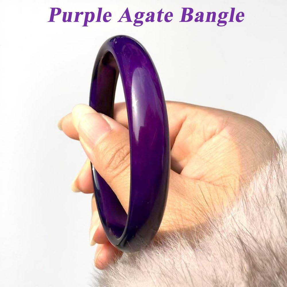 FitJinZun Natural Agate Bangle Thick Purple Bracelet for Women, 8-10mm Width Amethyst Chinese Lucky Jewelry for Christmas Mom Wife Birthday Gift