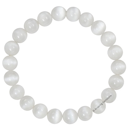 Amazing Gemstone Crystal Bracelet for Women Men's Gifts - Protection Healing Crystal Bracelet - 8mm Gemstone Beaded Stretchable Bracelet Pulseras Para Hombres Mujer Stocking Stuffers Mothers Day Gift (Selenite)