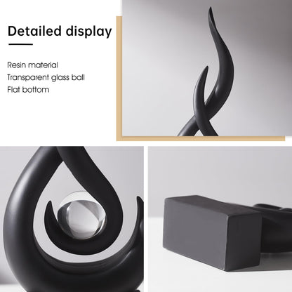 AWNR Modern Black Sculpture Decor: Flame Statue with Glass Ball Resin Abstract Art Figurines Unique Centerpiece for Living Room TV Stand Coffee Table Office Decor