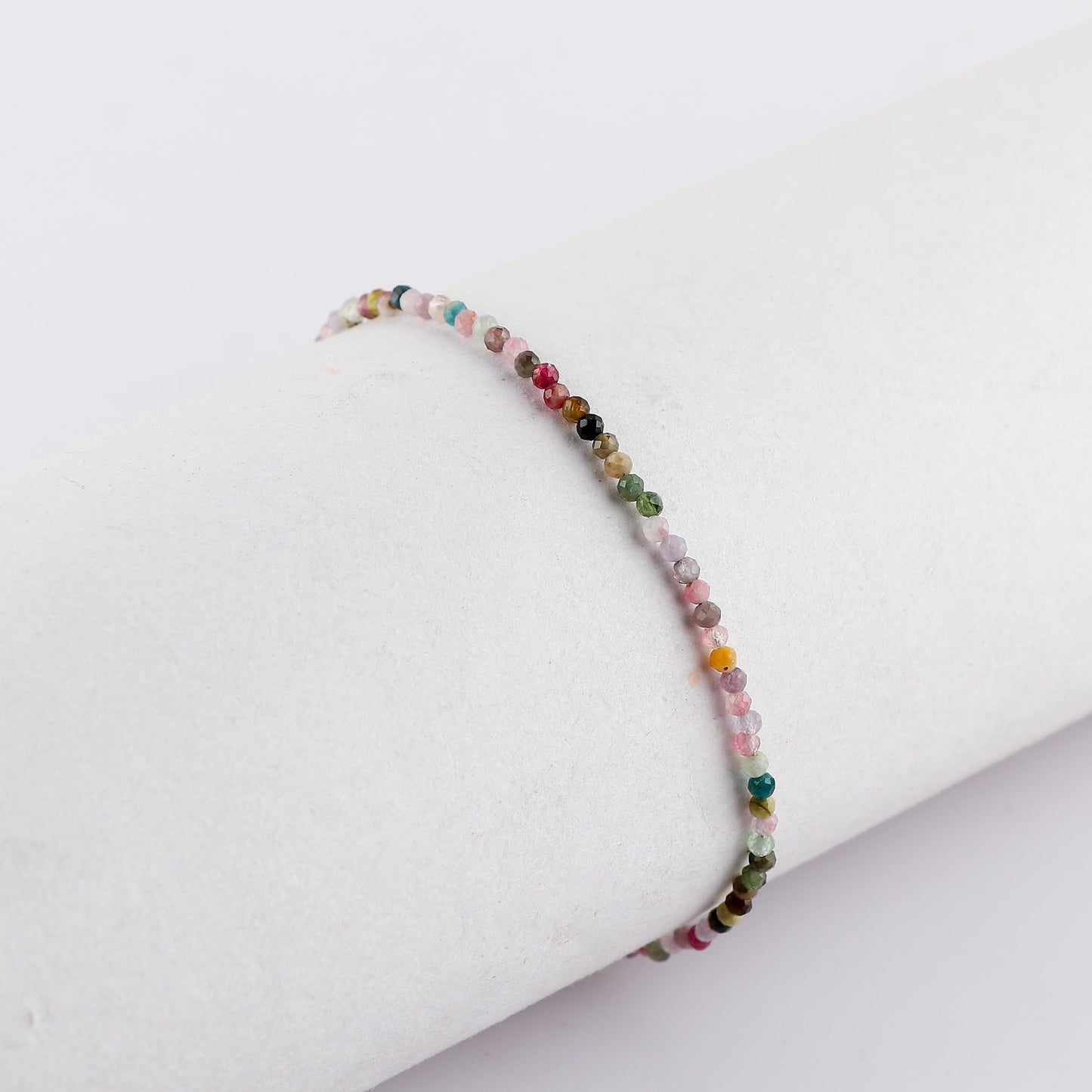 NJCRAFT Tourmaline Bracelet for Women | Natural Multicolor Gemstone Micro Bead Bracelet (11–13 Carat) | Rose Gold Plated Adjustable Chain 7+1 Inch | Handmade Minimalist Jewelry Gift