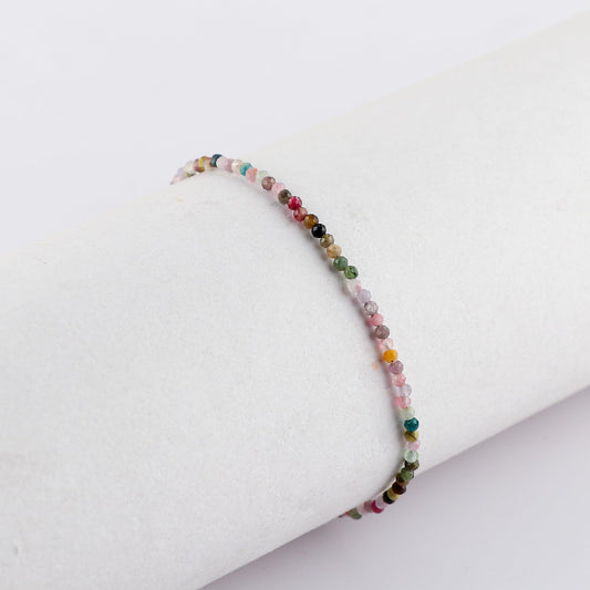 NJCRAFT Tourmaline Bracelet for Women | Natural Multicolor Gemstone Micro Bead Bracelet (11–13 Carat) | Rose Gold Plated Adjustable Chain 7+1 Inch | Handmade Minimalist Jewelry Gift